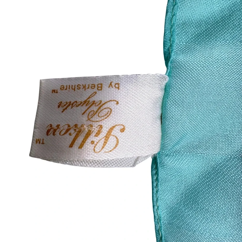 Vintage Berkshire Silken Polyester Scarf Floral Teal Border Grandmacore Coquette